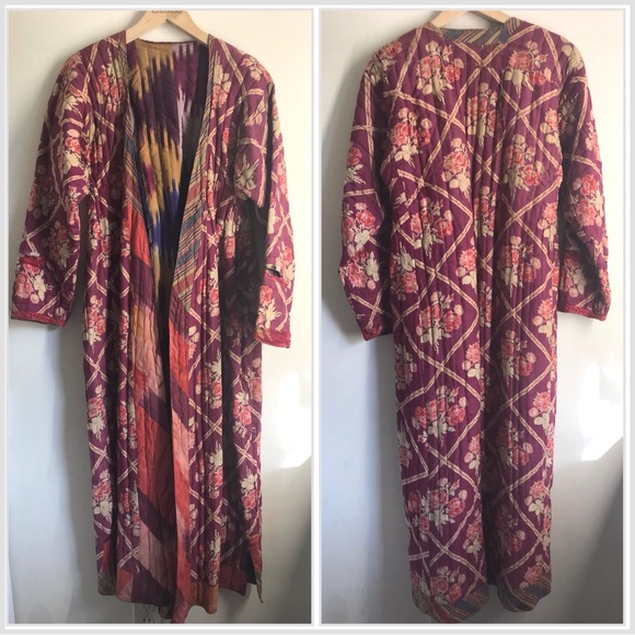 Vintage Afghan/Uzbek Silk Chapan Robe Patchwork Floral & Ikat | Collectors Piece - Picture 2 of 16
